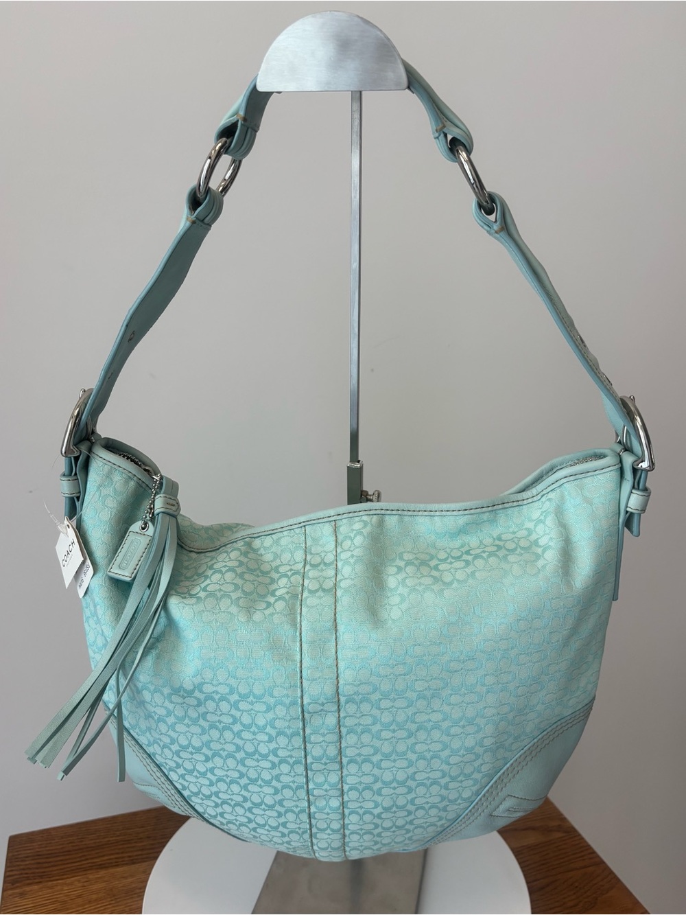 COACH VINTAGE SOHO SIGNATURE, LARGE HOBO SHOULDER BAG, CANVAS/LEATHER NIB - MIST - Picture 5 of 14